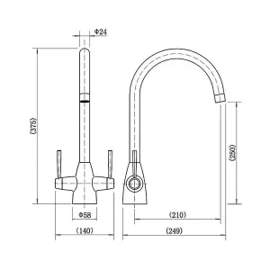 Aquarius TrueCook Series 15 Chrome Two Handle Kitchen Mixer Tap AQTK015