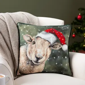 Evans Lichfield Christmas Sheep Piped Feather Filled Cushion