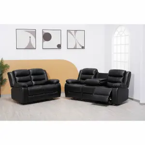 Roma Recliner Leather 3 Plus 2 Seater Sofa Set, Armchair Inspired Home Theatre and Living Room Seating  Black