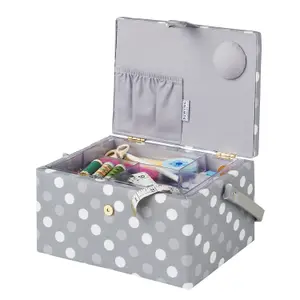 Medium Sewing Basket Grey Spot 18.5 x 26 x 15cm - Sewing Online GA1129M