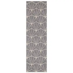 Modern Easy to Clean Geometric Optical 3D Grey Rug for Dining Room-200cm X 285cm