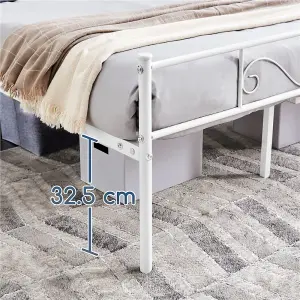 Yaheetech White 5ft King Metal Bed Frame with Scroll Design Headboard and Footboard