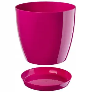 Plant Flower Pot Plastic 20 Colours 9 sizes Gloss Pots Planter Saucer Tray Deco Fuschia 9.5cm