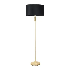 ValueLights Maggie Gold Candlestick Floor Lamp with Black Velvet Lamp Shade and LED Bulb