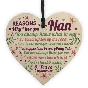 Red Ocean Reasons Why I Love You Nan Gifts Wooden Heart Nan Card From Grandson Granddaughter Grandparent Gifts Plaque