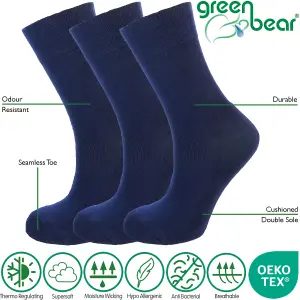 Green Bear Unisex Bamboo NAVY Colour Socks-size 6-8 Cushioned Sole - Soft & Antibacterial - 3 Pack