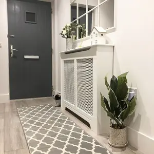 Grey White Classic Trellis Living Room Runner Rug 80x320cm