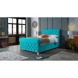 Veneta Plush Velvet Teal Bed Frame