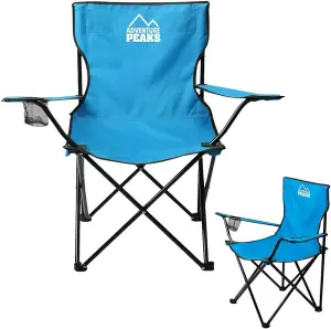 Set of 2 BLUE Folding Camping Chair With Armrest, Drink Holder & Carry Bag