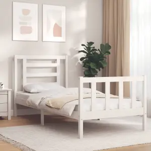 Berkfield Bed Frame with Headboard White Single Solid Wood