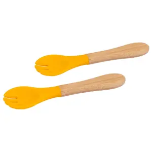 Bamboo Baby Weaning Forks with Silicone Tip - Yellow - Pack of 2