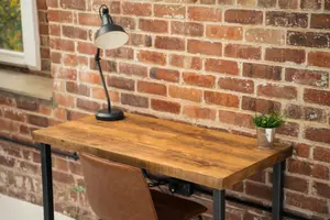 Solid Wood Industrial Office Desk - W120 x D60 x H75cm - Dark Oak - Rustic