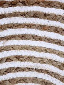 CHAKKAR PALE Stripe Round Jute Beige Hall Rug / 90 cm Diameter