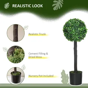 HOMCOM Set of 2 Potted Artificial Plants Boxwood Ball Trees Indoor Outdoor, 60cm