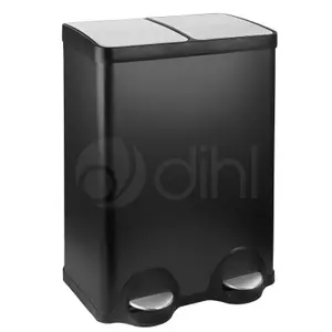 Dihl Black 60 Litre Dual Recycle Pedal Bin 2x 30L Removable Buckets Soft Close Lids