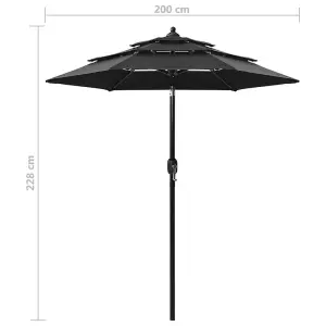 Berkfield 3-Tier Parasol with Aluminium Pole Black 2 m