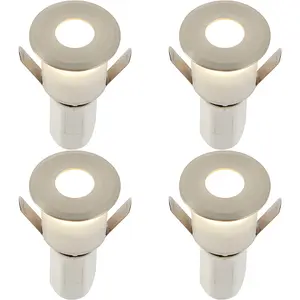 4 PACK Recessed Decking IP67 Guide Light - 1.2W Cool White LED - Satin Nickel