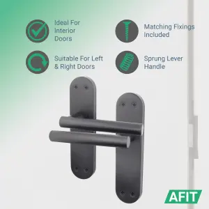 AFIT Matt Black Door Handle Latch Set - 6 Pairs of Internal Lever Latch T-Bar Handles on Backplate & Latches (64mm) - Olvera Range