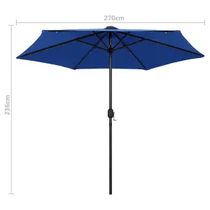 Berkfield Parasol with LED Lights and Aluminium Pole 270 cm Azure Blue