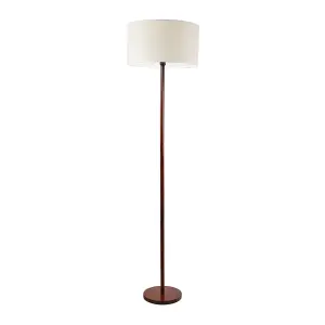 ValueLights Heather Dark Wood Single Stem Floor Lamp with Natural White Trim Fabric Drum Shade