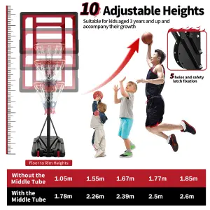 COSWAY 1.5-3.1M Basketball Hoop Adjust Basketball Stand Backborad Net w/ Wheels