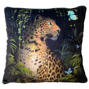 Summer Thornton Leopard Filled Cushion Black/Brown/Green (55cm x 55cm)