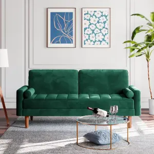 Yohood Velvet Rolled Arm Upholstered 2-Seater Loveseat Green