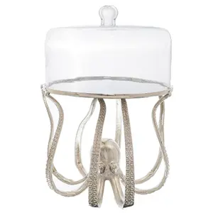 Hill Interiors Octopus Cake Stand Cloche Silver (30cm x 38cm x 38cm)