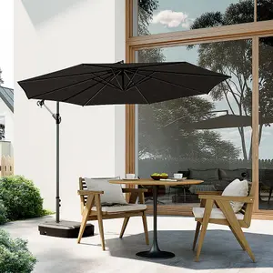 3M Outdoor Black Cantilever Crank Tilt Swivel Banana Umbrella Sunshade with 60L Fillable Base