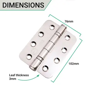 EAI 4" Fire Door Hinges 4" Stainless Steel Grade 13  - 102x76x3mm - RADIUS - Polished  - Pair - Including Screws