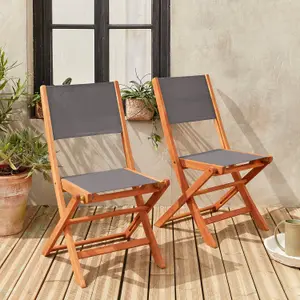 sweeek. Pair of foldable wooden garden chairs Almeria Anthracite 50x58.7x89 cm