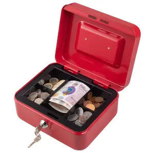 Hardys Metal Cash Box Money Bank Deposit Steel Tin Security Safe Petty Key Lockable - 8" Red