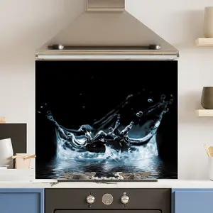 Toughened 6mm Glass Kitchen Splashback 90 x 65cm Water Splash 2 - Polished Edge Heat Resistant Back Splash for Cookers Hob