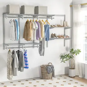 Costway Custom Wall-mounted Cloth Rail Closet w/ Shelves & Rods