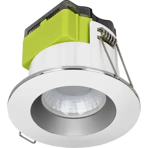 Luceco FType Mk2 Polished Chrome effect Fixed LED Fire-rated Cool & warm Downlight 6W IP65, Pack of 6