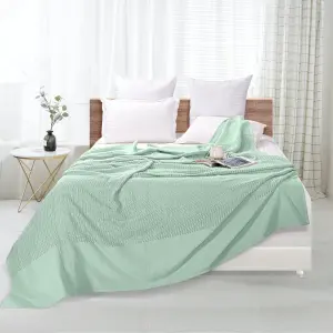 EHC Lightweight Hand Woven Adult Cellular Cotton Blanket,King 230 x 250cm - Sage