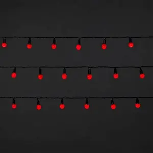 240 Red Berry Led With Timer Function String Lights With 25.12m Green Cable