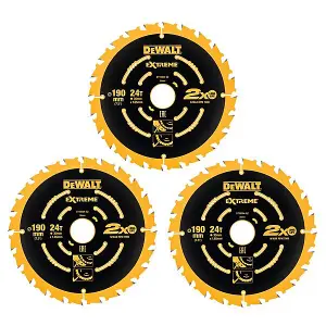 Dewalt DT10399 3 Pack Corded Circular Saw Blades 190 x 30mm x 24 Tooth Extreme