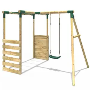 Rebo Wooden Children's Garden Swing Set with Monkey Bars - Single Swing - Solar Green