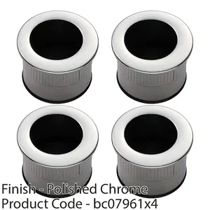 4 PACK - Small Recessed Sliding Door Flush Pull - 29mm Round 23mm Depth Polished Chrome