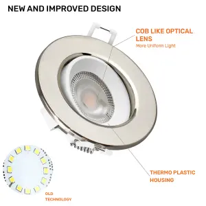 paul russells LED Downlight Brush Nickel Non-Dimmable Tiltable Recessed Spotlight 4.8W 400 Lumens IP44 Warm White 3000K Pack of 6