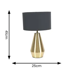 ValueLights Jax Gold Metal Touch Dimmer Table Lamp with Charcoal Grey Drum Shade