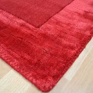 Red Bordered Modern Wool Handmade Rug For Dining Room Bedroom & Living Room-80cm X 150cm