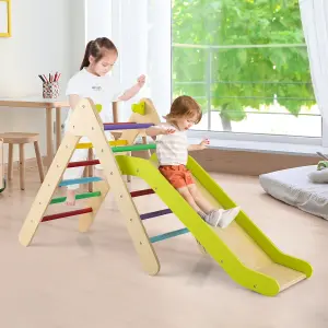 Costway 2-in-1 Triangle Climbing Set Wooden Indoor Outdoor Climbing Toy for Kids 3+