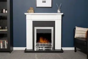 Adam Georgian Fireplace in Pure White & Black with Blenheim Electric Fire in Chrome, 39 Inch