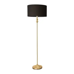 ValueLights Maggie Gold Metal Candlestick Floor Lamp with Black Fabric Lamp Shade and LED Bulb