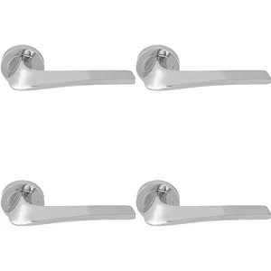 4 PACK - Premium Twisted Bar Door Handle Set - Polished Chrome Designer Lever on Round Rose