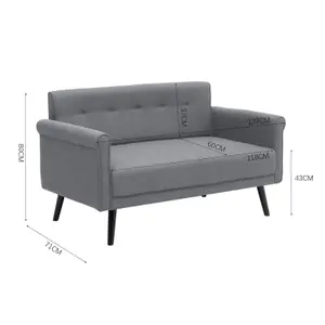 Grey 2 Seat Contemporary Sofa with Rolled Arms for Living Room