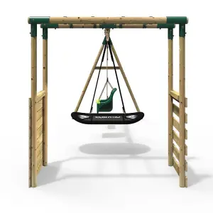 Rebo Wooden Children's Garden Swing Set with Monkey Bars - Triple Swing - Halley Green