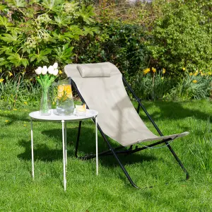 Harbour Housewares Folding Metal Deck Chair - Matt Black/Beige